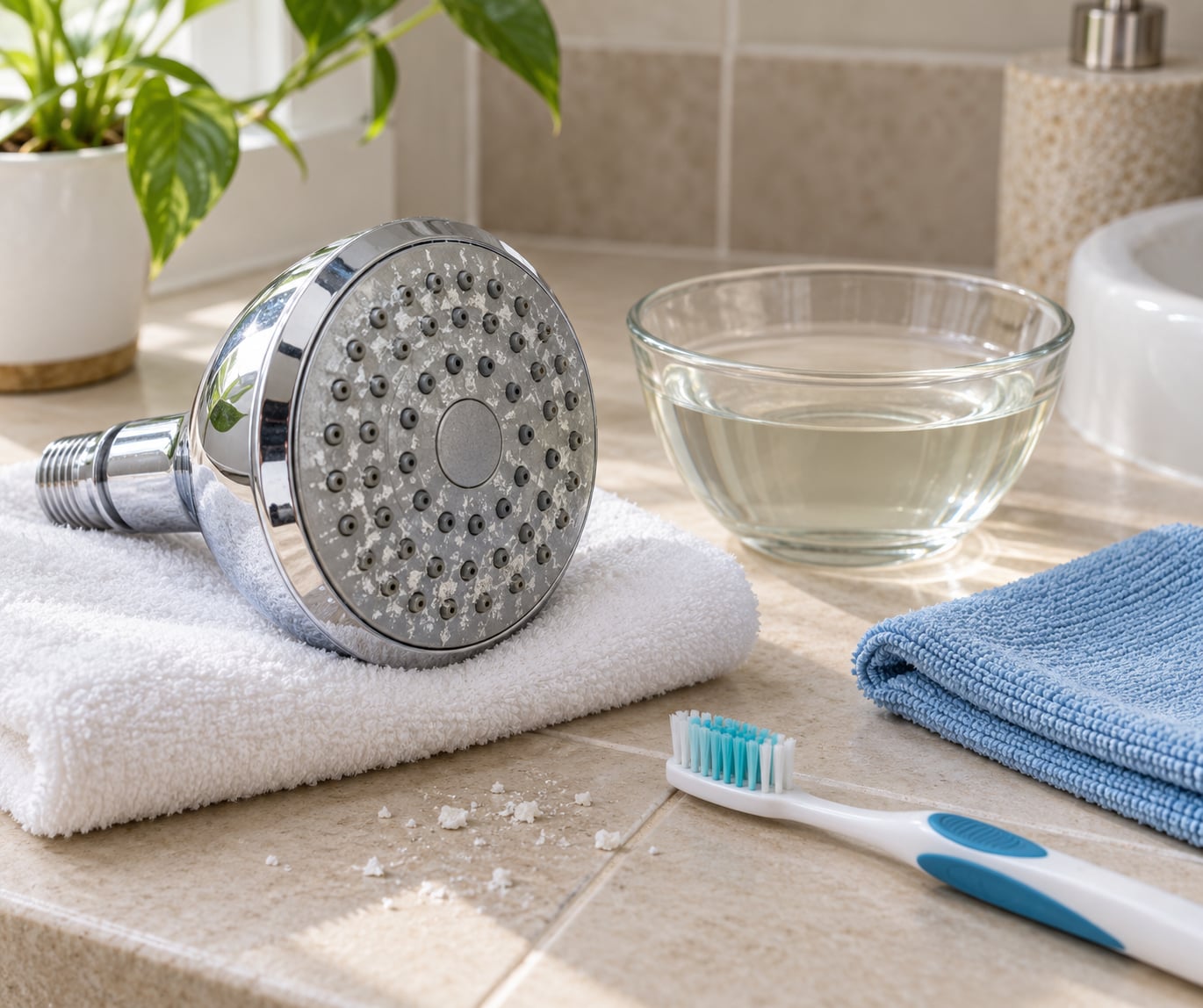 how to clean a showerhead with hard water buildup