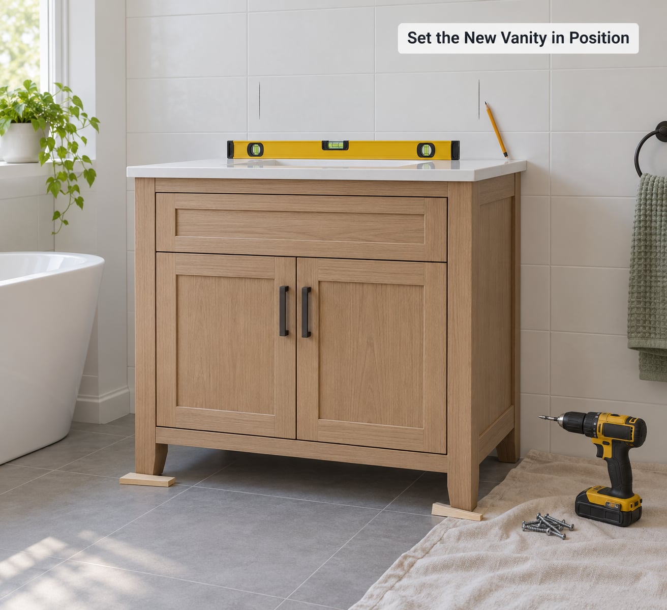 Set the New Vanity in Position