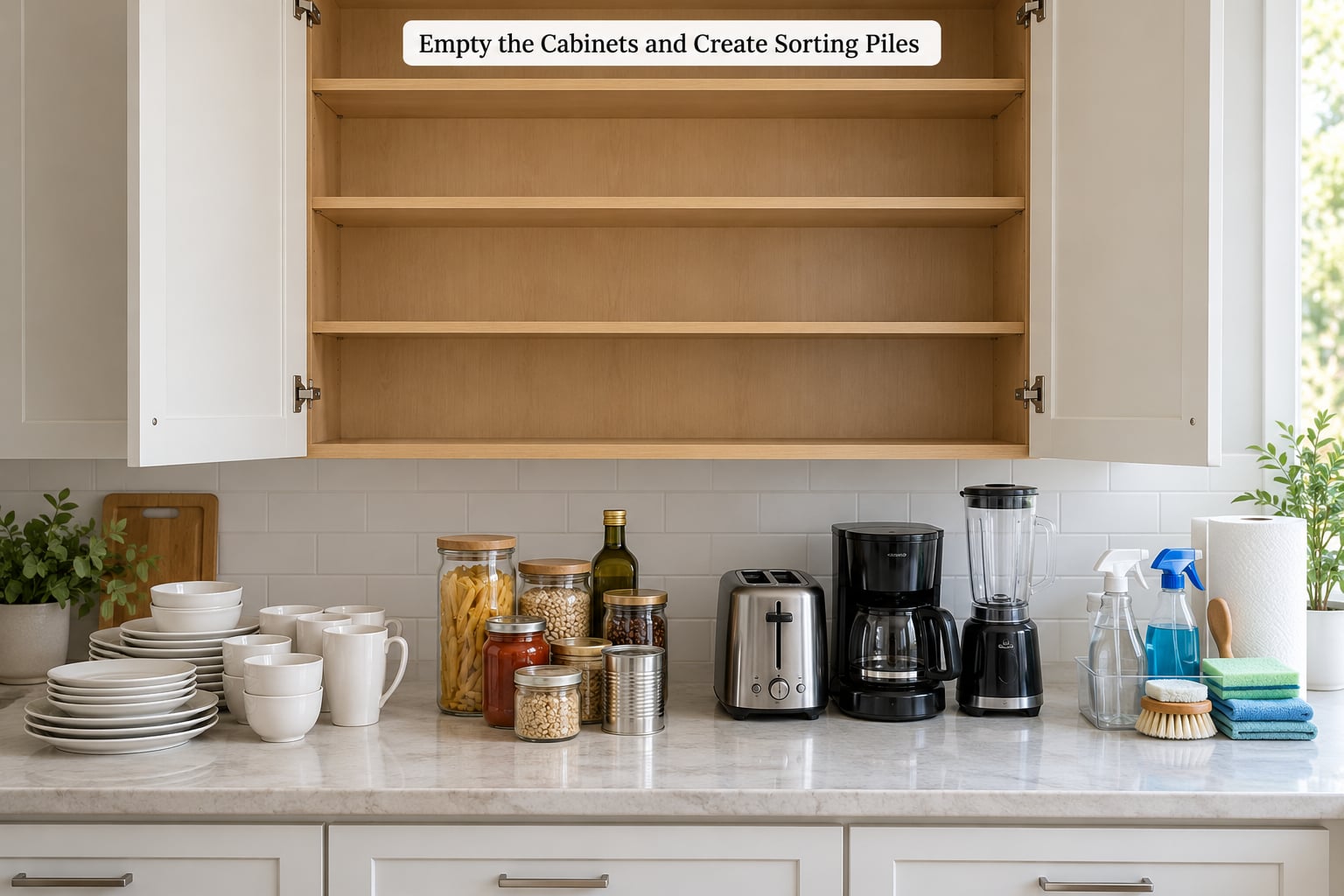 Empty the Cabinets and Create Sorting Piles