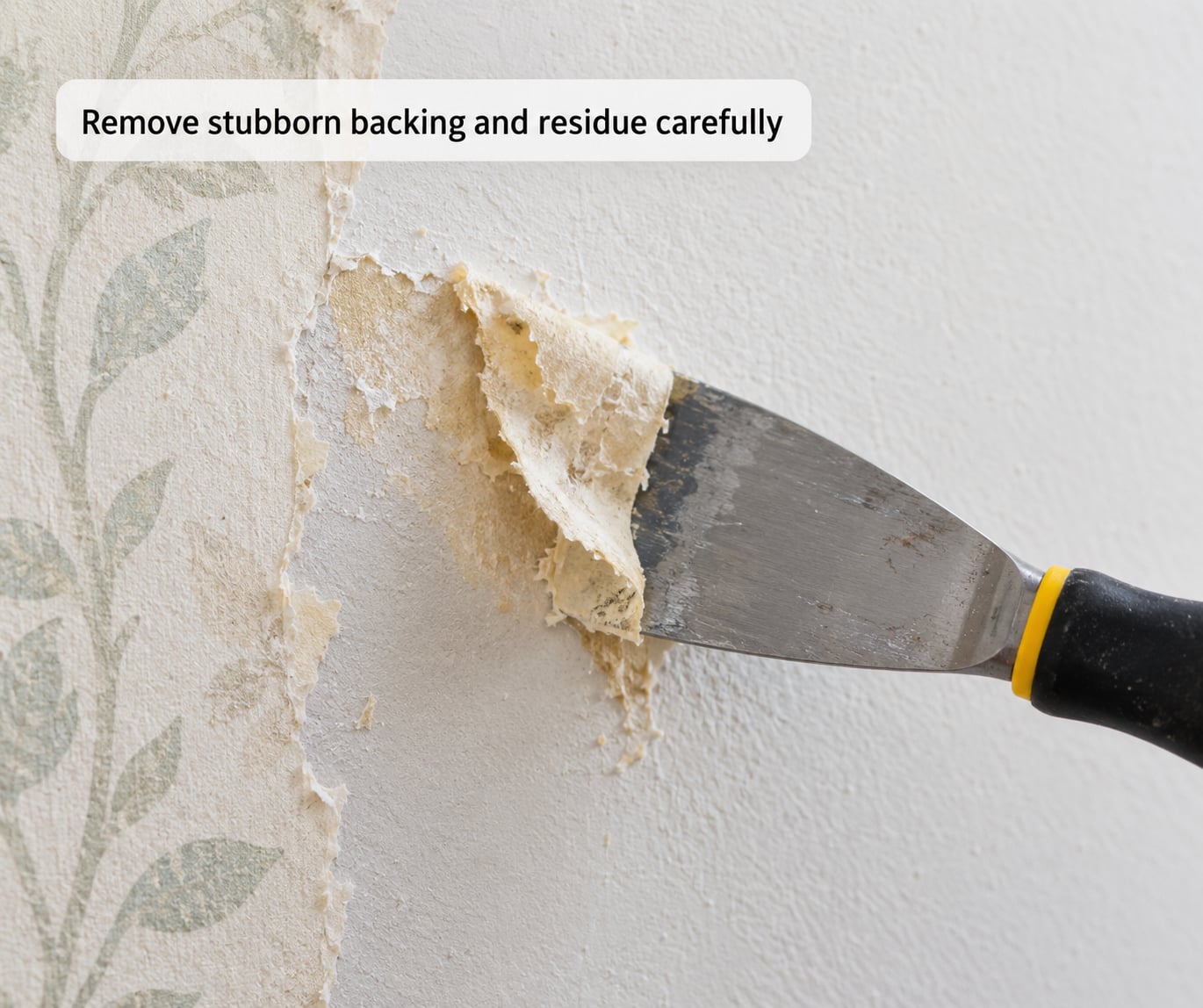 Remove stubborn backing and residue carefully