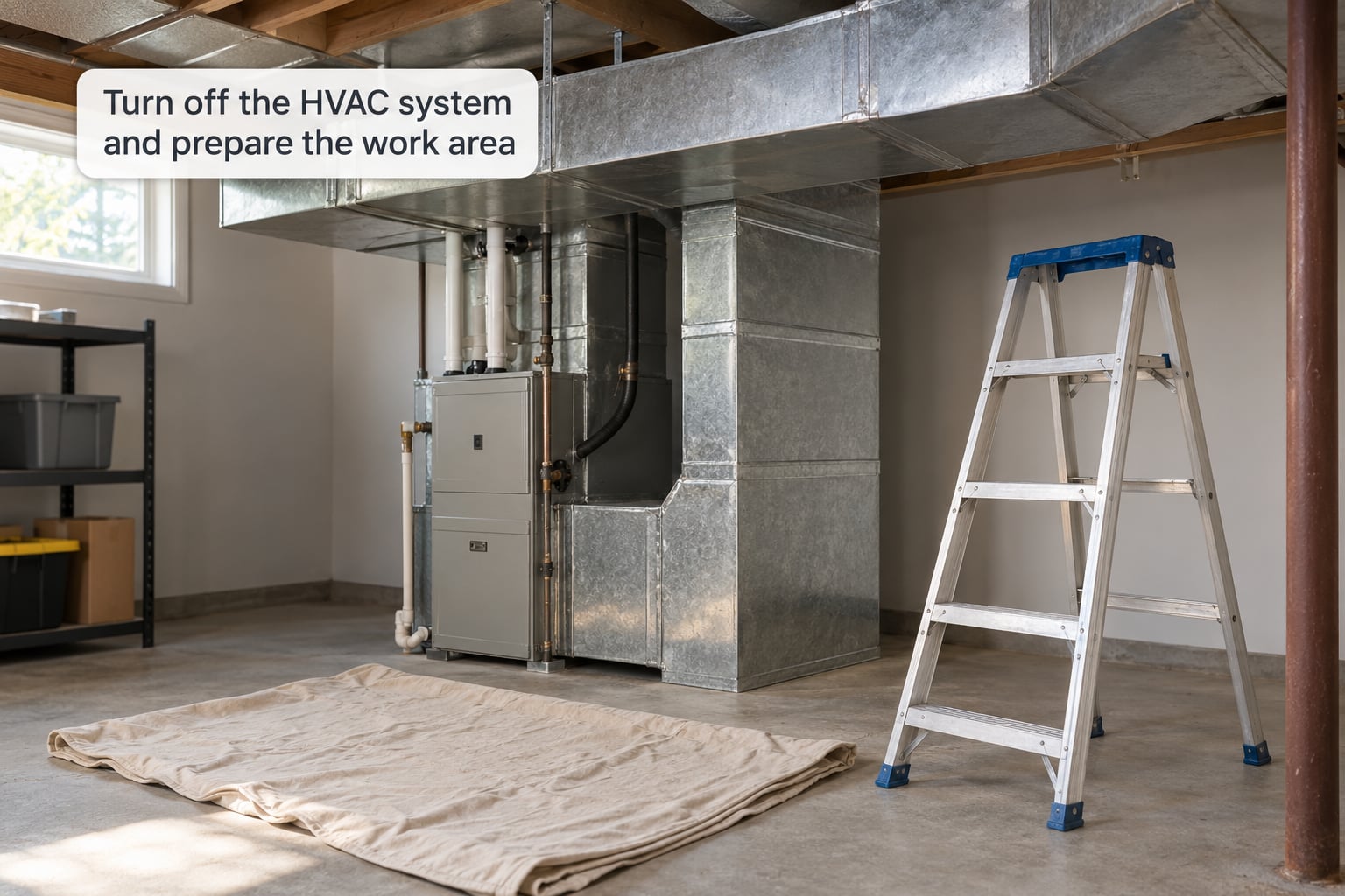 Turn off the HVAC system and prepare the work area